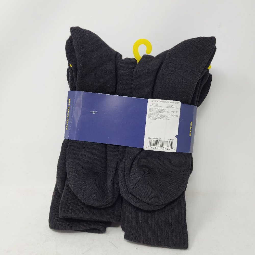 Polo Ralph Lauren Casual Crew Ribbed Sport Socks Black Silver 10-13 6-Pair Pack - Picture 3 of 4